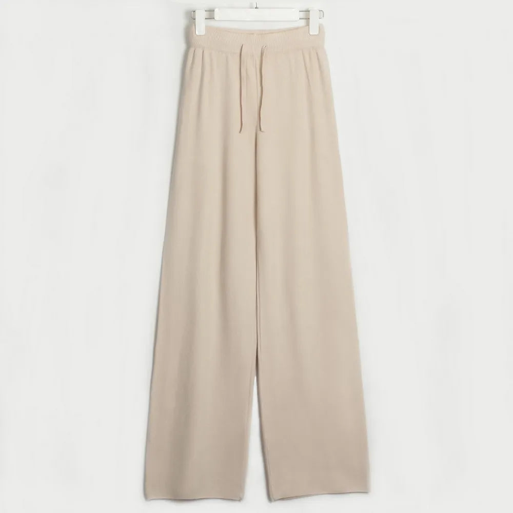 Casual V-neck Knitted Two Piece Pant Set