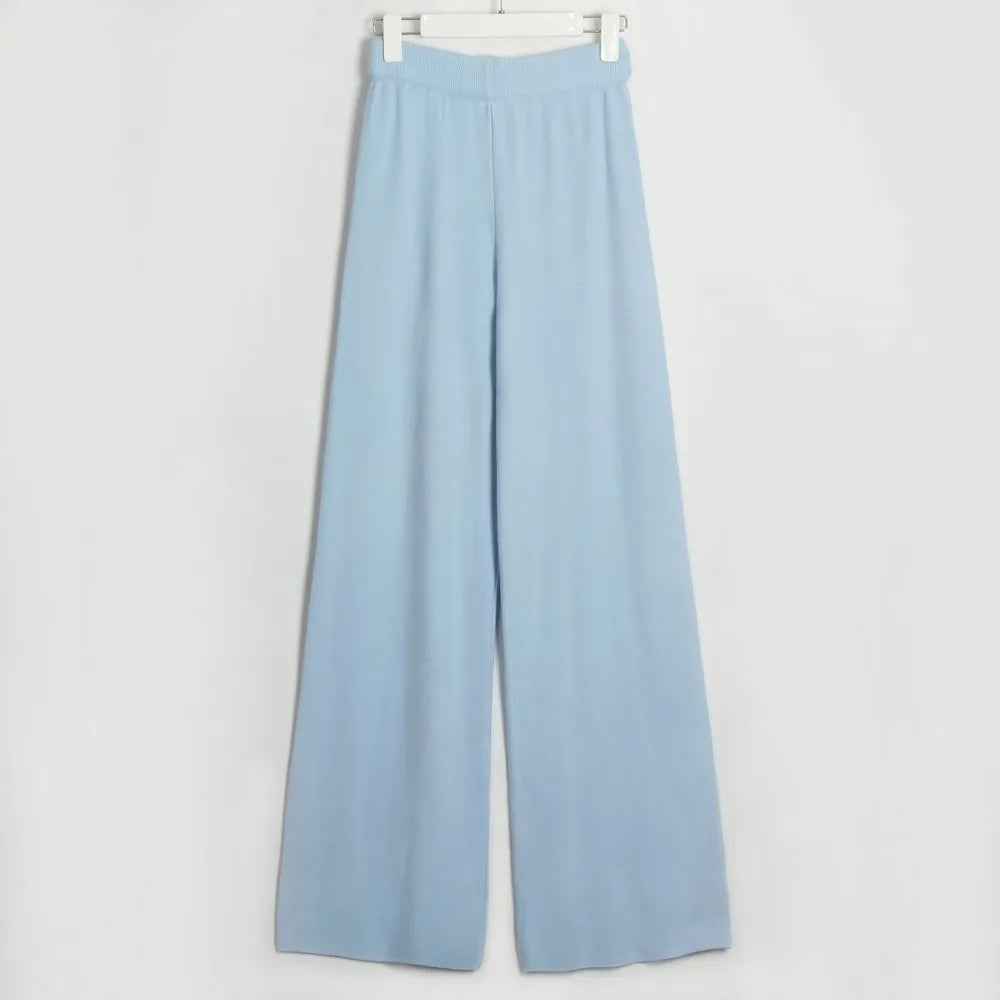 Casual V-neck Knitted Two Piece Pant Set