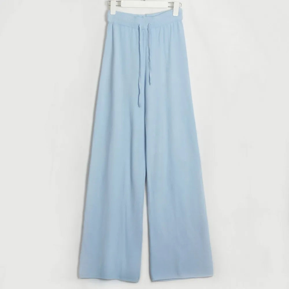 Casual V-neck Knitted Two Piece Pant Set