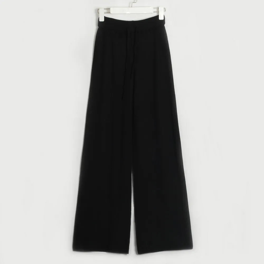 Casual V-neck Knitted Two Piece Pant Set
