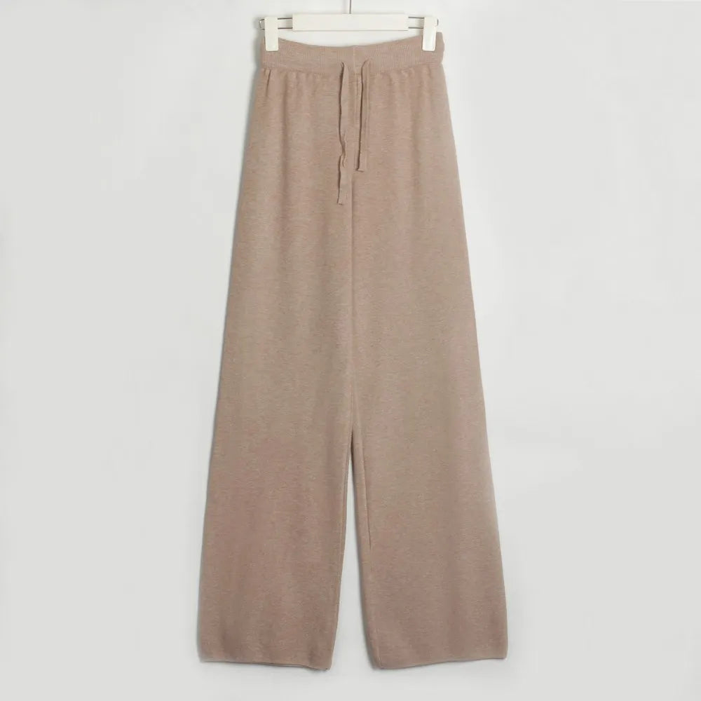 Casual V-neck Knitted Two Piece Pant Set