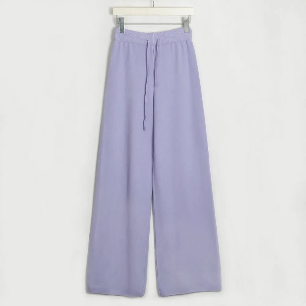 Casual V-neck Knitted Two Piece Pant Set
