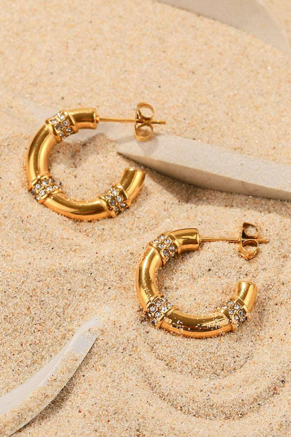 Gold Plated Rhinestone C-Hoop Earrings