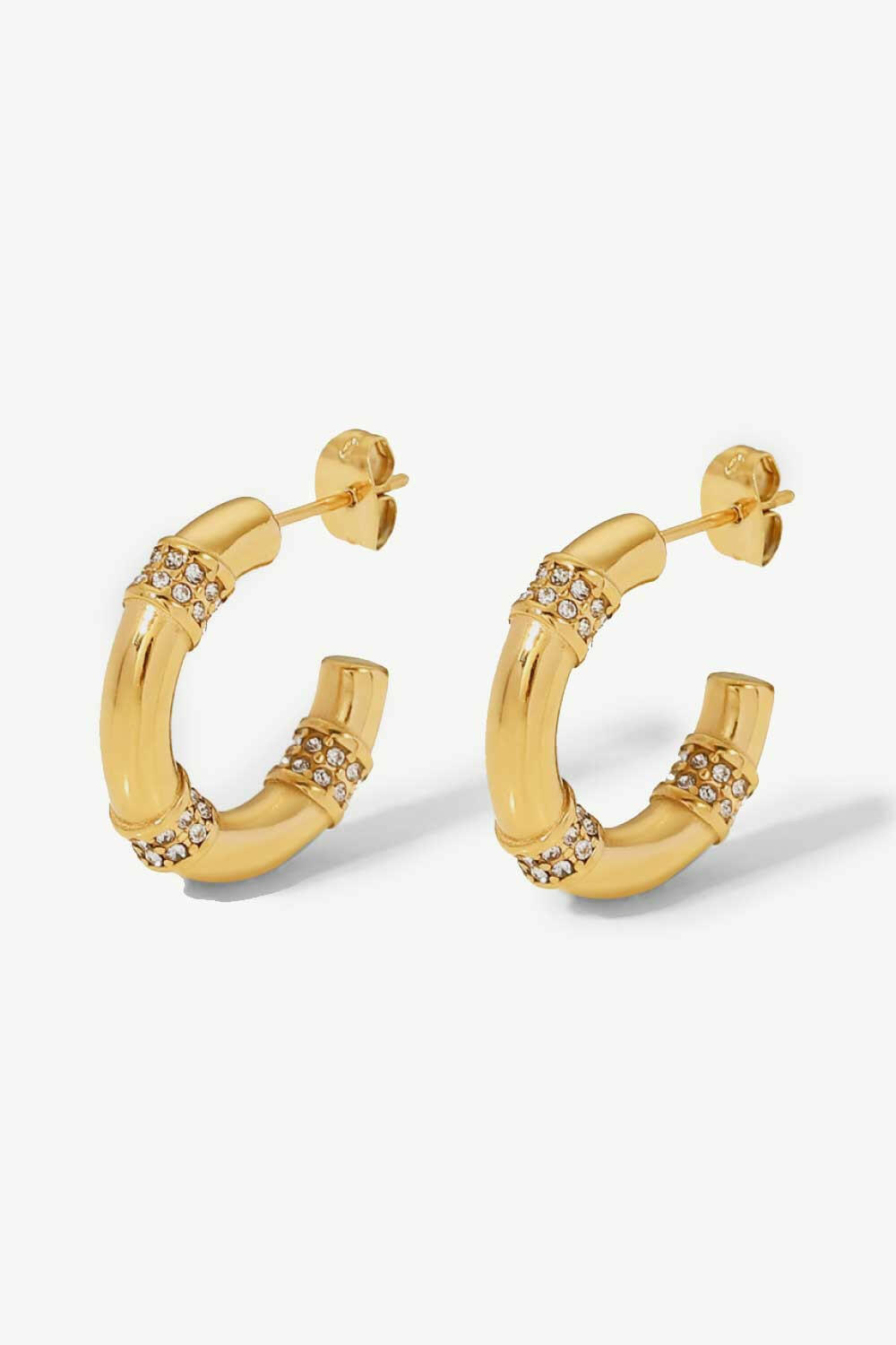 Gold Plated Rhinestone C-Hoop Earrings