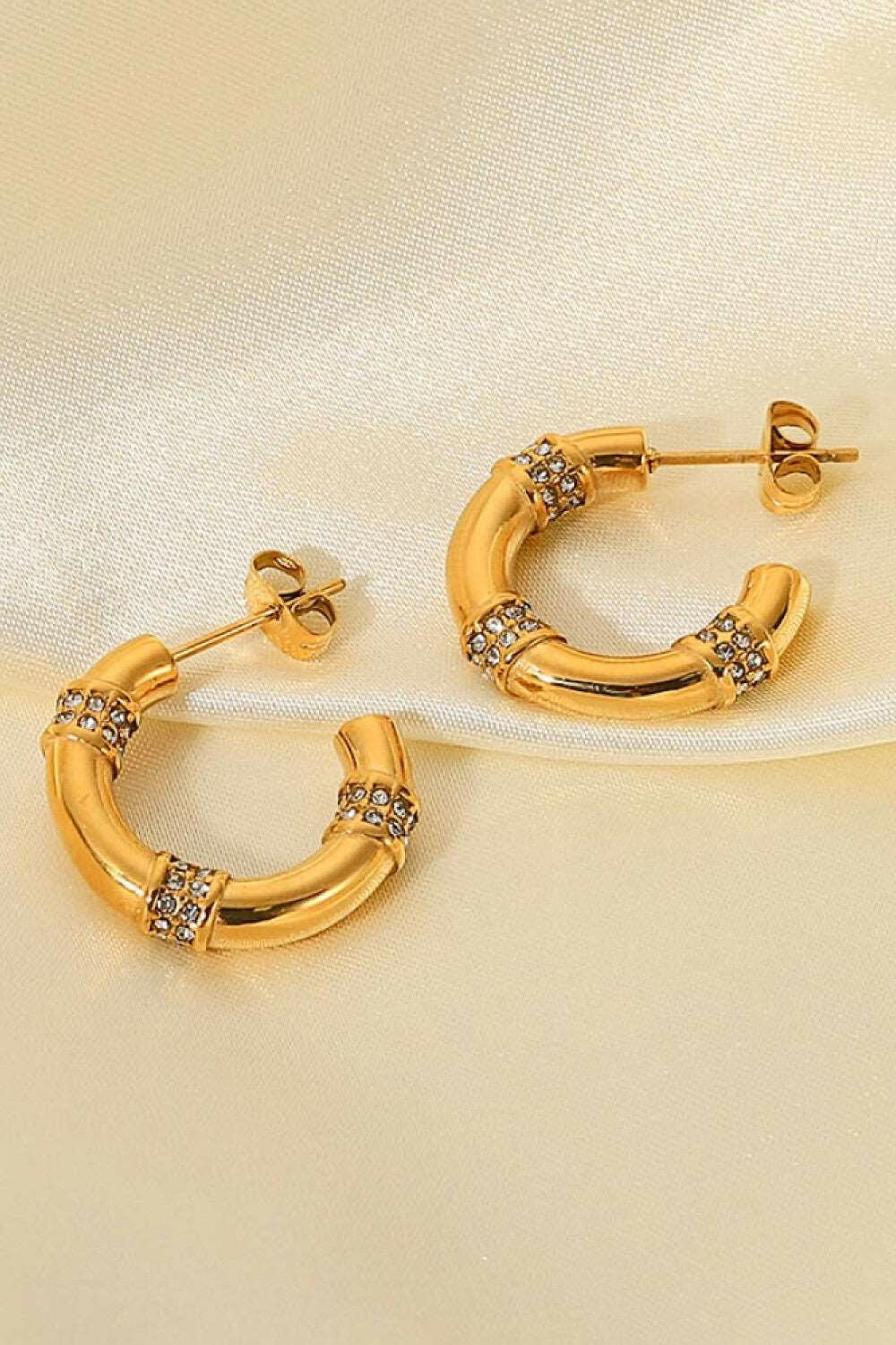 Gold Plated Rhinestone C-Hoop Earrings