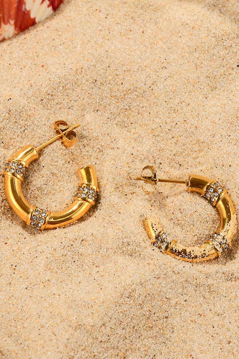 Gold Plated Rhinestone C-Hoop Earrings