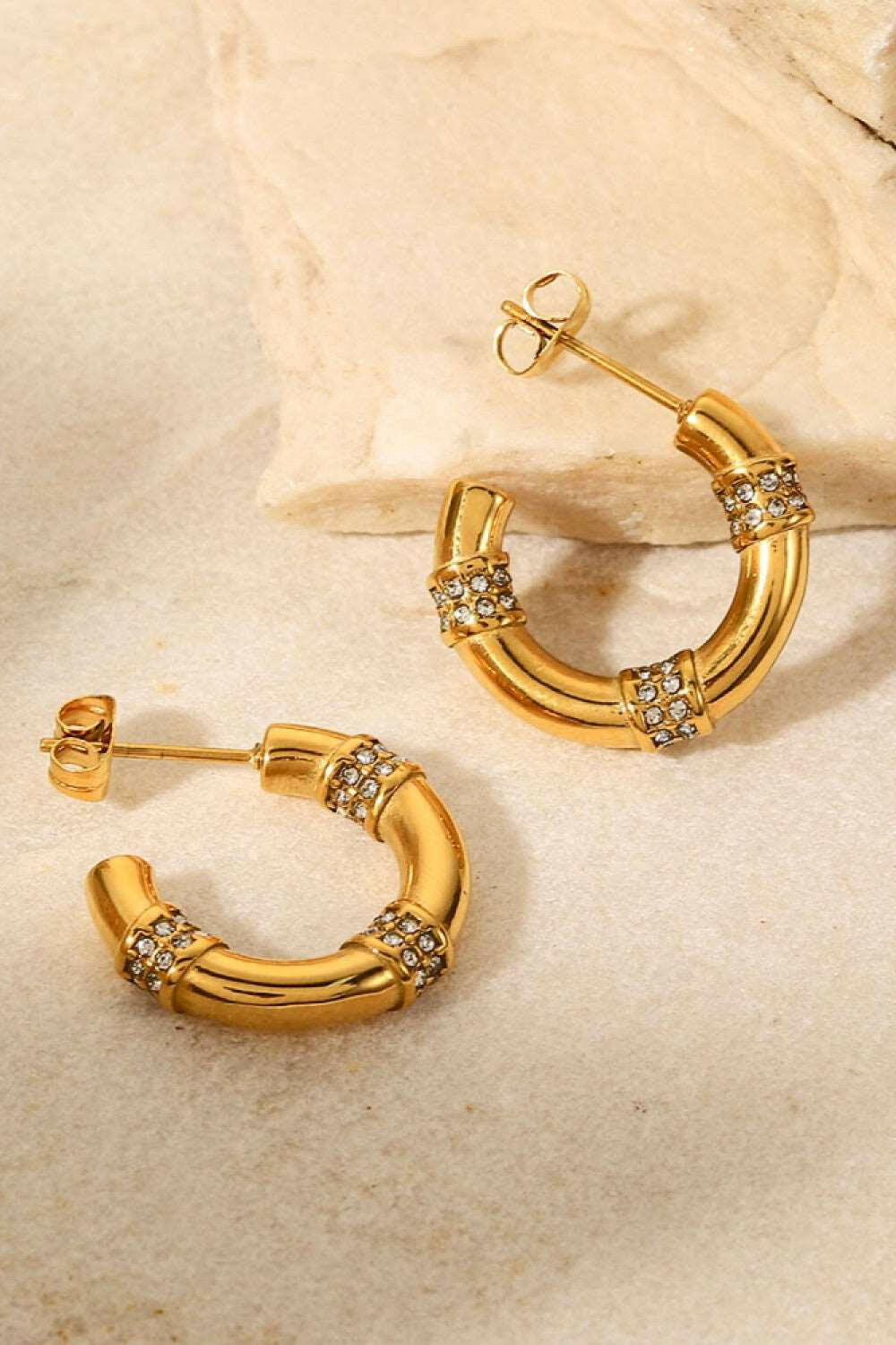 Gold Plated Rhinestone C-Hoop Earrings