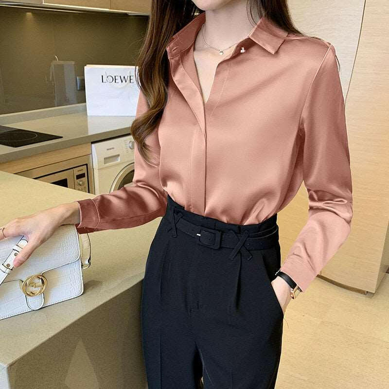 Long Sleeve Satin Blouse