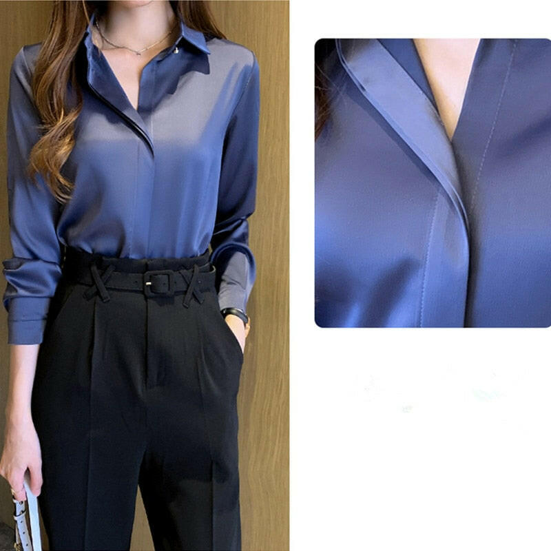 Long Sleeve Satin Blouse
