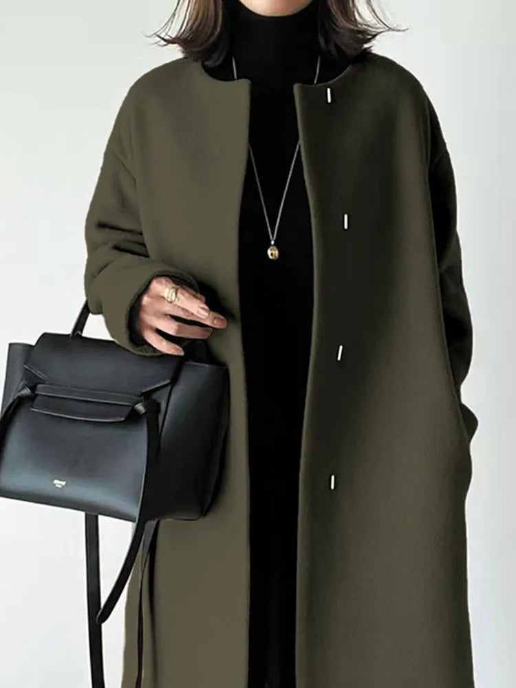 Women’s Long Sleeve Woolen Coat