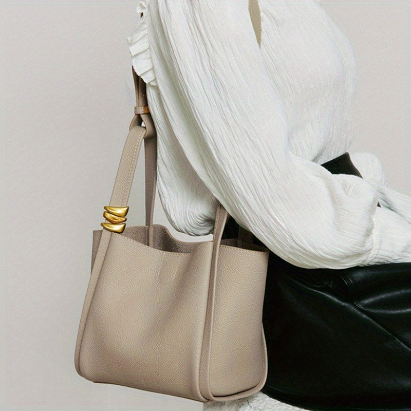 Soft Genuine Leather Hook Bucket Crossbody Tote