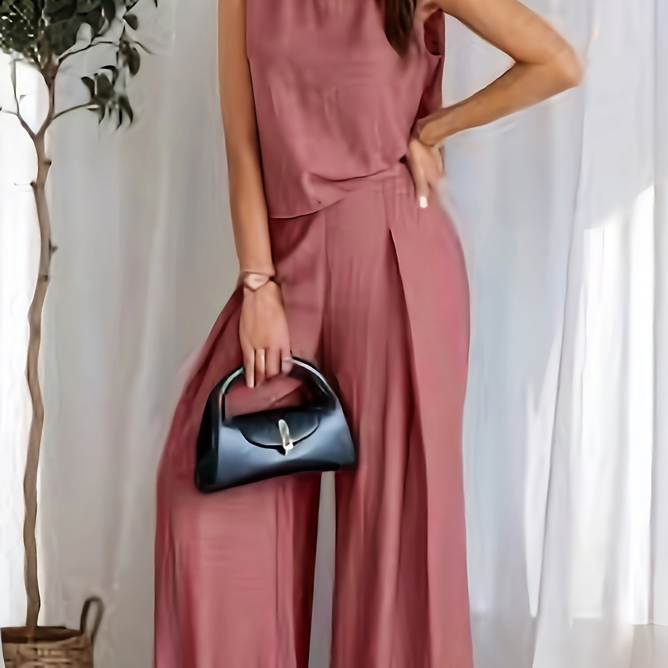 Celeste Luxe Sleeveless Top & Wide-Leg Trousers Set