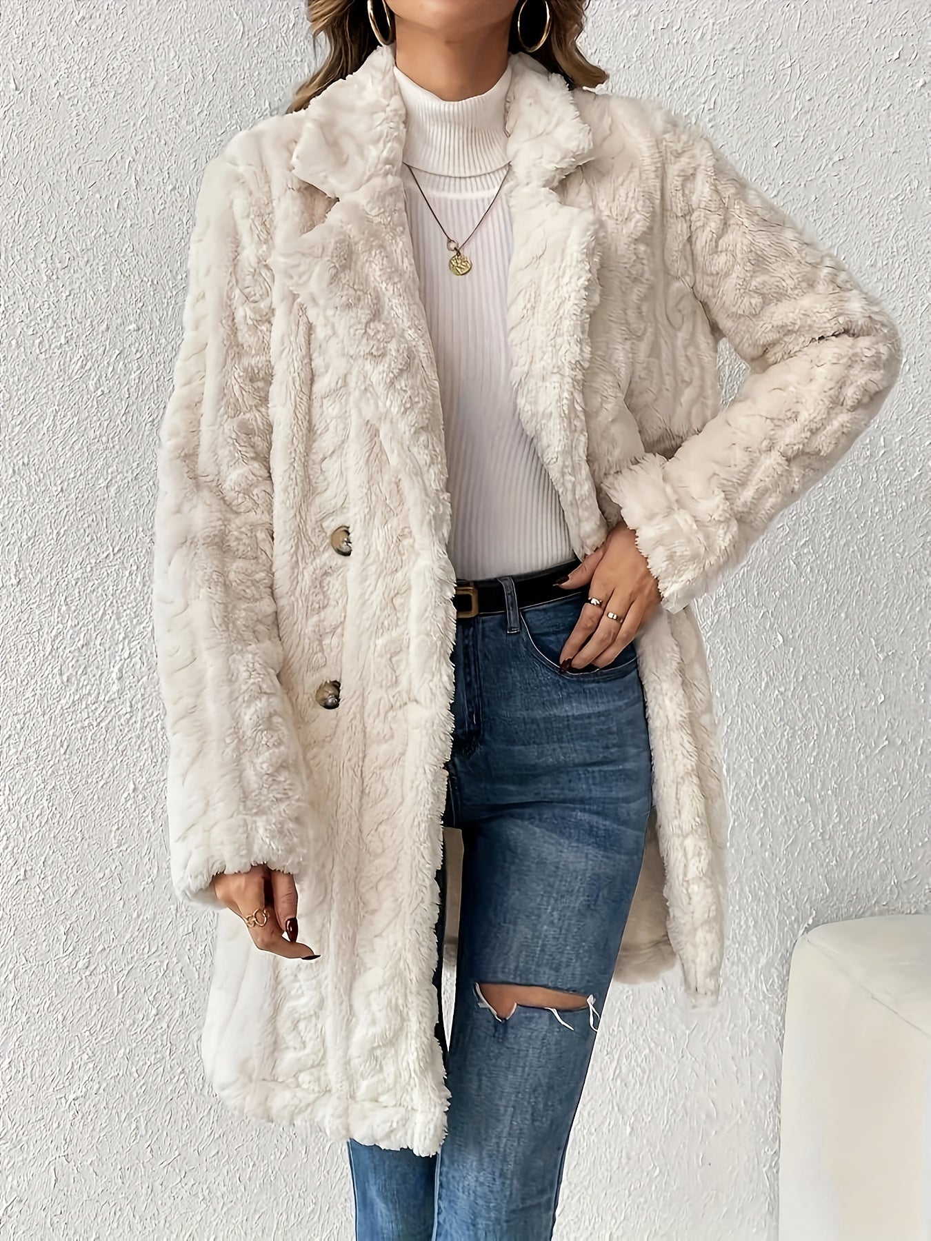 Women’s Double Breasted Lapel Jacket - Stylish, Soft, and Fluffy