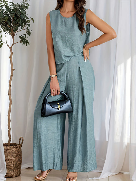 Celeste Luxe Sleeveless Top & Wide-Leg Trousers Set