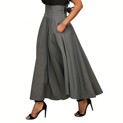 Women's High Waist Pleated Midi Skirt – A-Line, Belted & Flowy with Pockets