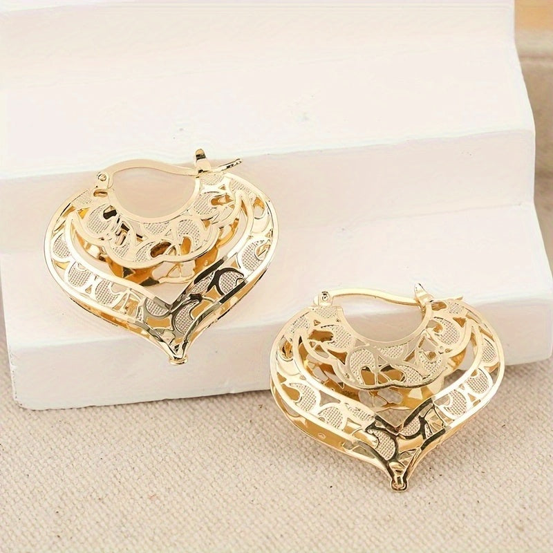 Romantic Gold Heart-Shaped Hoop Earrings