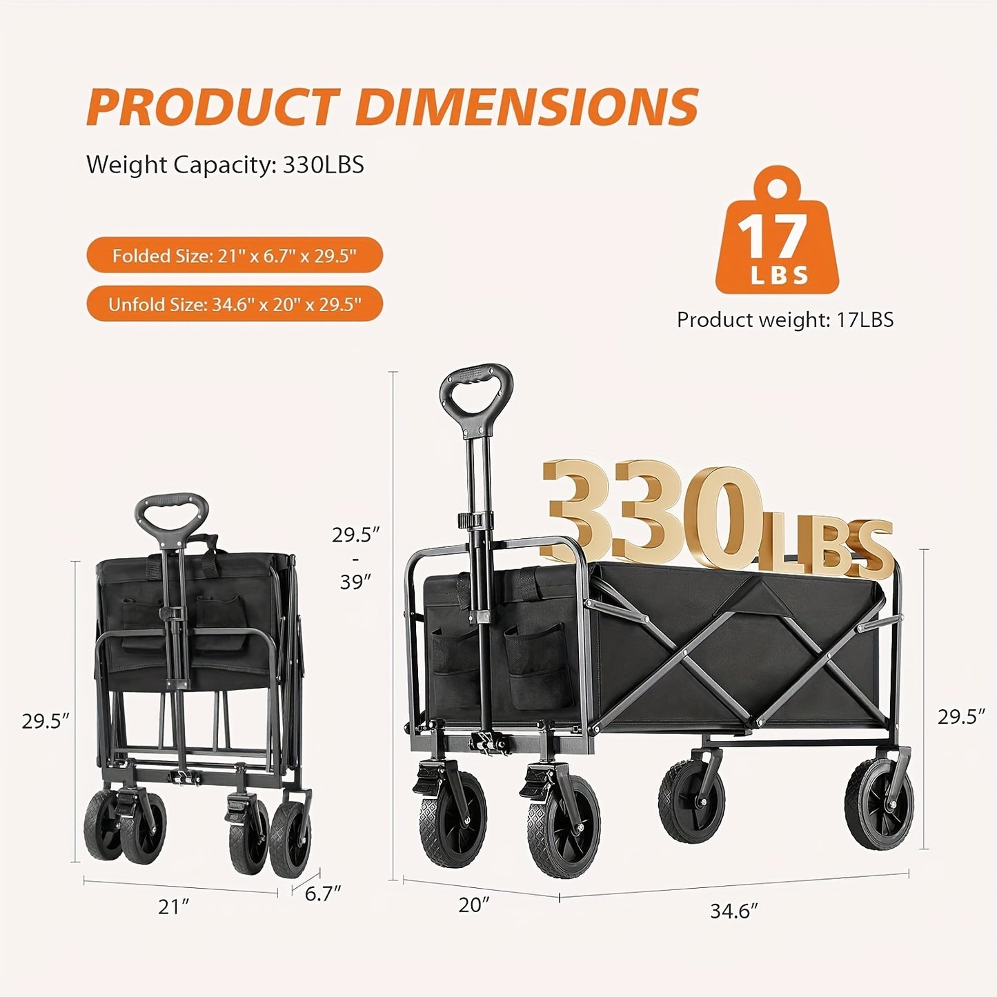 Heavy-Duty Collapsible Utility Wagon Cart - by The Nichole Collection