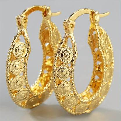 Unique Gold Filigree Chunky Hoop Earrings