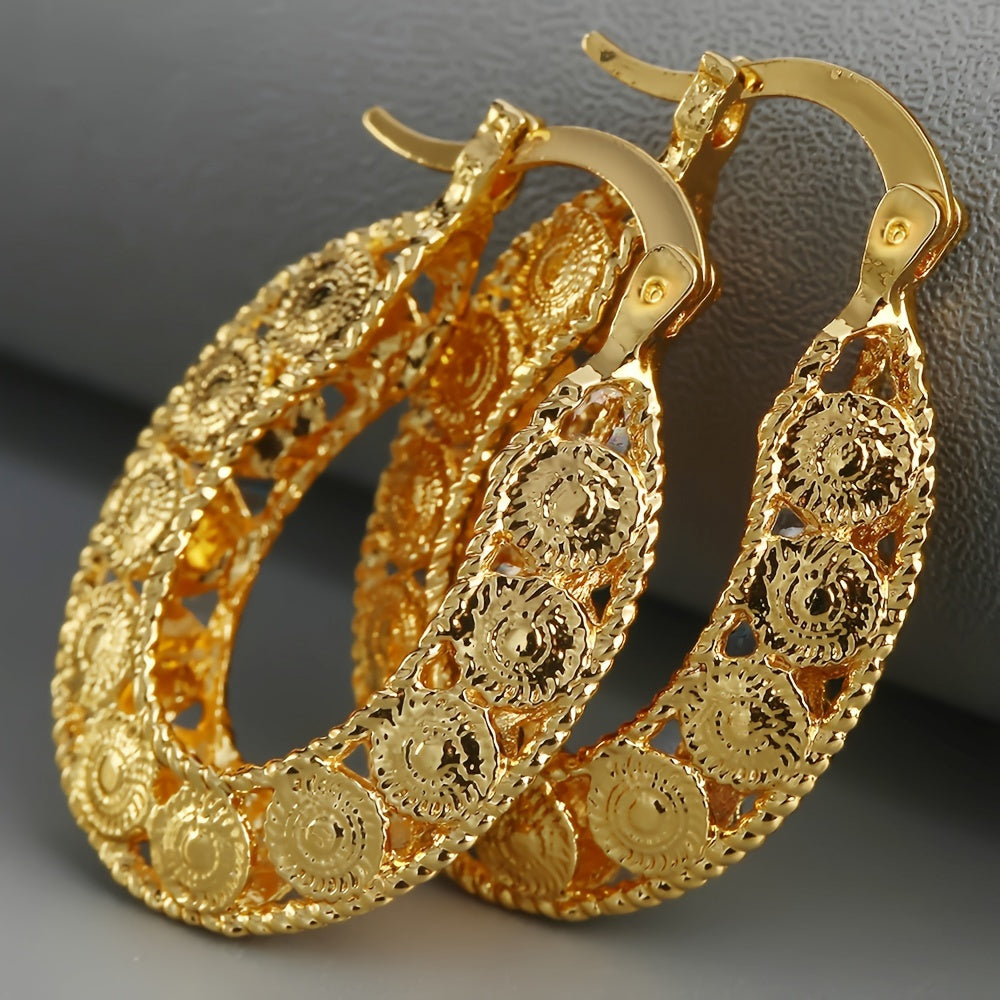 Unique Gold Filigree Chunky Hoop Earrings