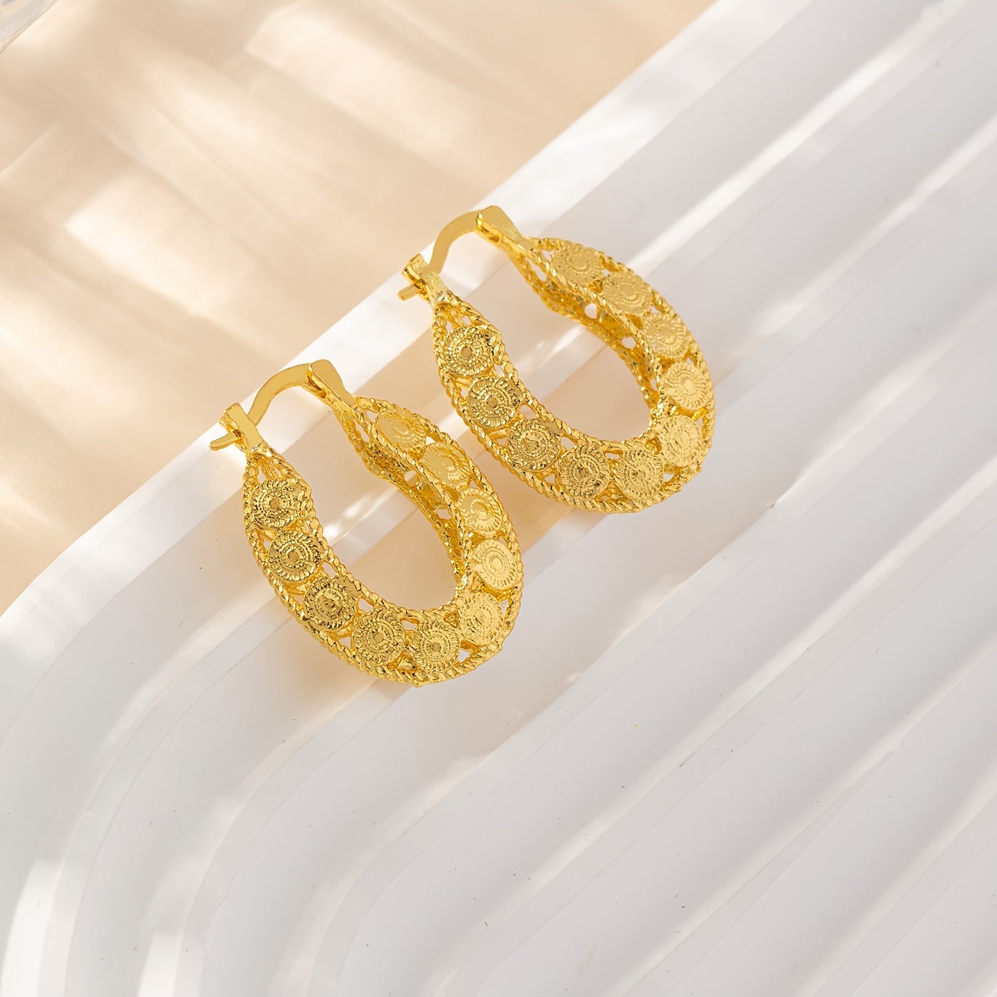 Unique Gold Filigree Chunky Hoop Earrings