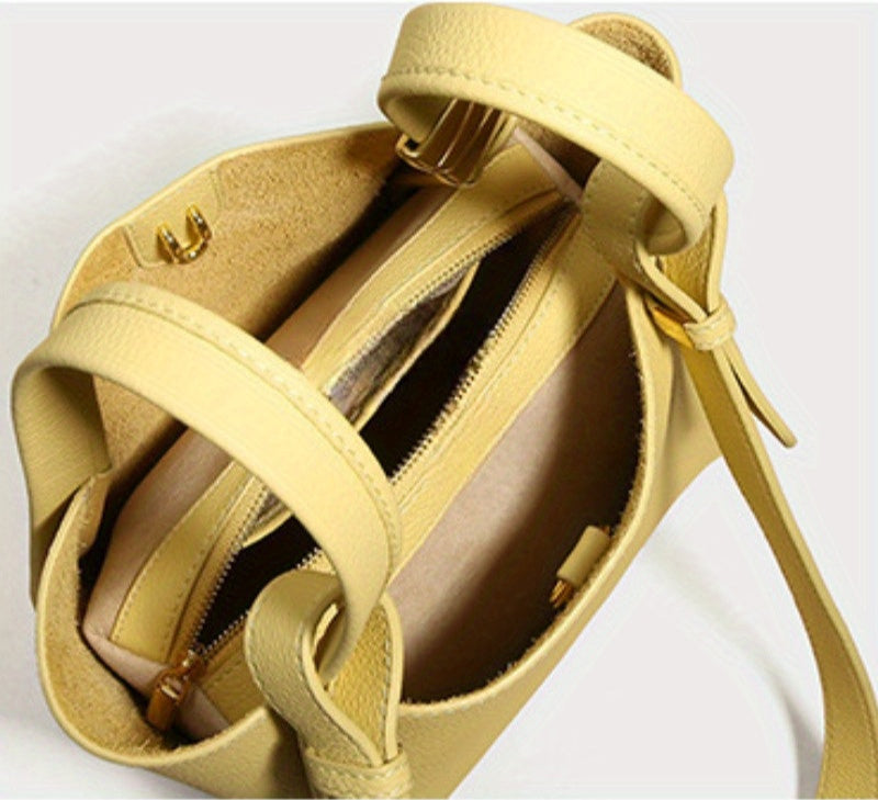 Soft Genuine Leather Hook Bucket Crossbody Tote