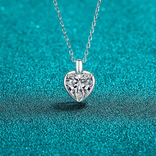 The Nichole Collection Silver / One Size 2 Carat Moissanite 925 Sterling Silver Heart Shape Necklace
