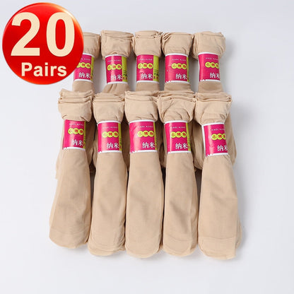 20Pairs Silk-Like Nylon Transparent Summer Socks 