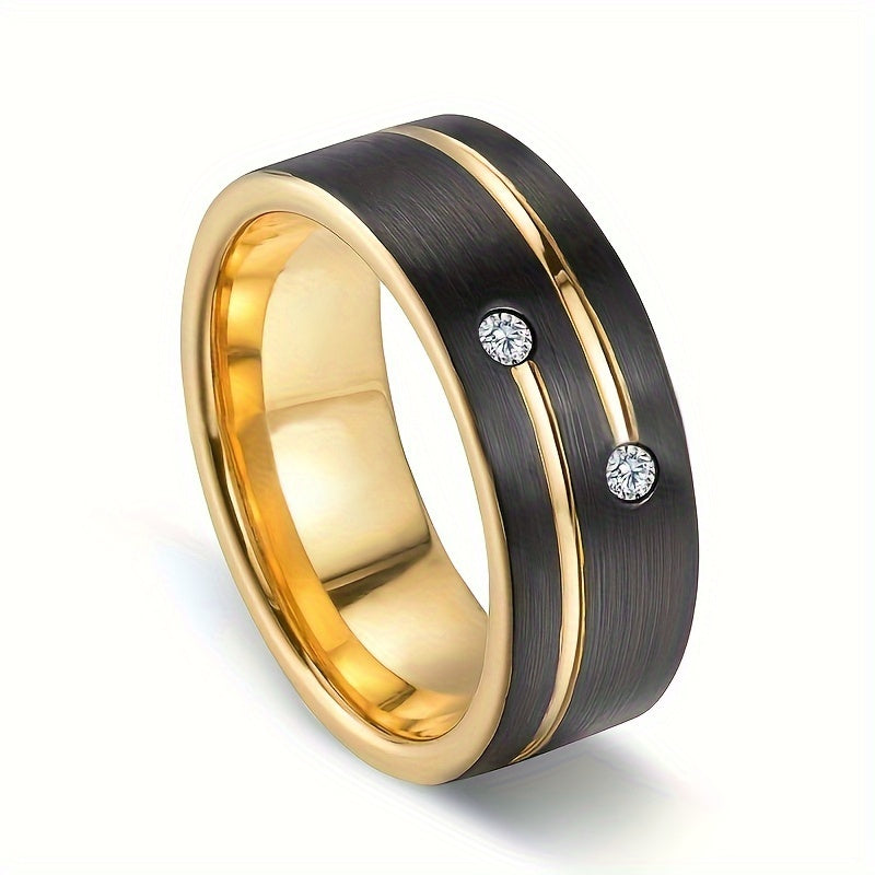 Vintage-Inspired Wide Band Black & Gold Stainless Steel Ring – Unisex Statement Piece - by The Nichole Collection