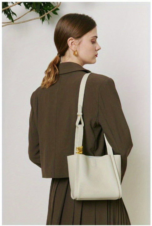Soft Genuine Leather Hook Bucket Crossbody Tote