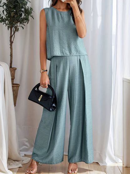 Celeste Luxe Sleeveless Top & Wide-Leg Trousers Set