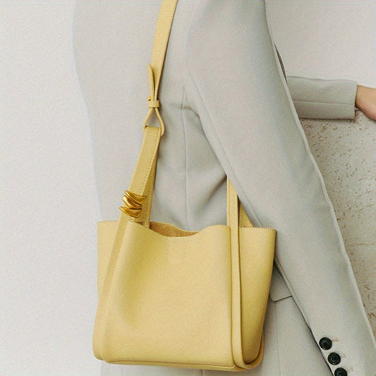 Soft Genuine Leather Hook Bucket Crossbody Tote