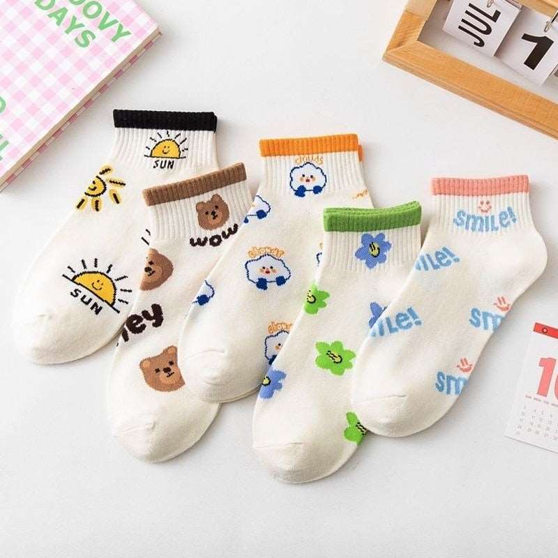 5 Pairs Polyester Cotton Breathable Short Socks 