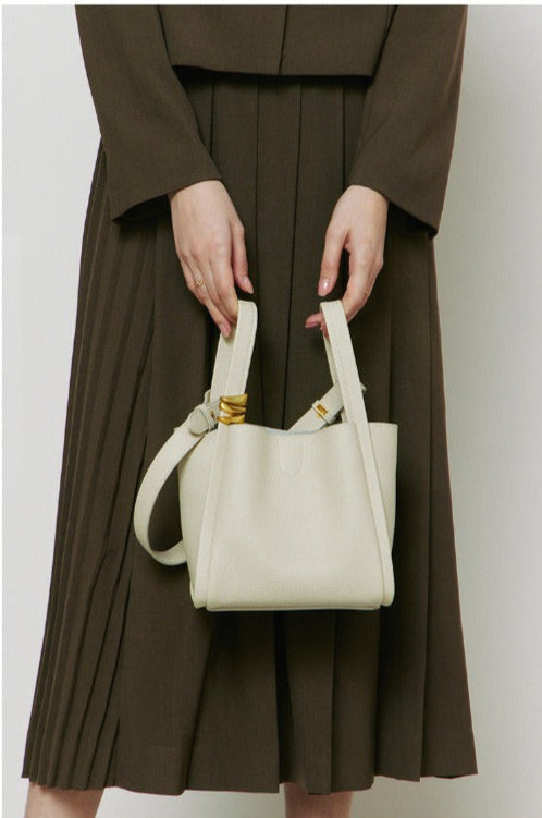 Soft Genuine Leather Hook Bucket Crossbody Tote