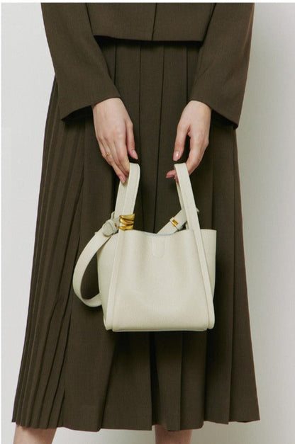 Soft Genuine Leather Hook Bucket Crossbody Tote
