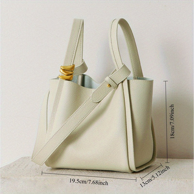 Soft Genuine Leather Hook Bucket Crossbody Tote