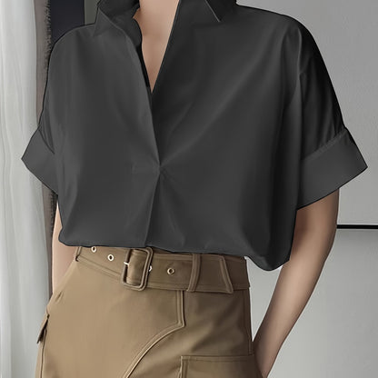 Elegant Semi-Sheer Lapel Collar Blouse