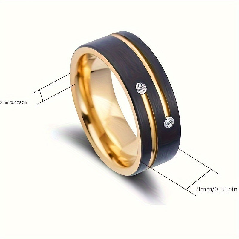 Vintage-Inspired Wide Band Black & Gold Stainless Steel Ring – Unisex Statement Piece - by The Nichole Collection