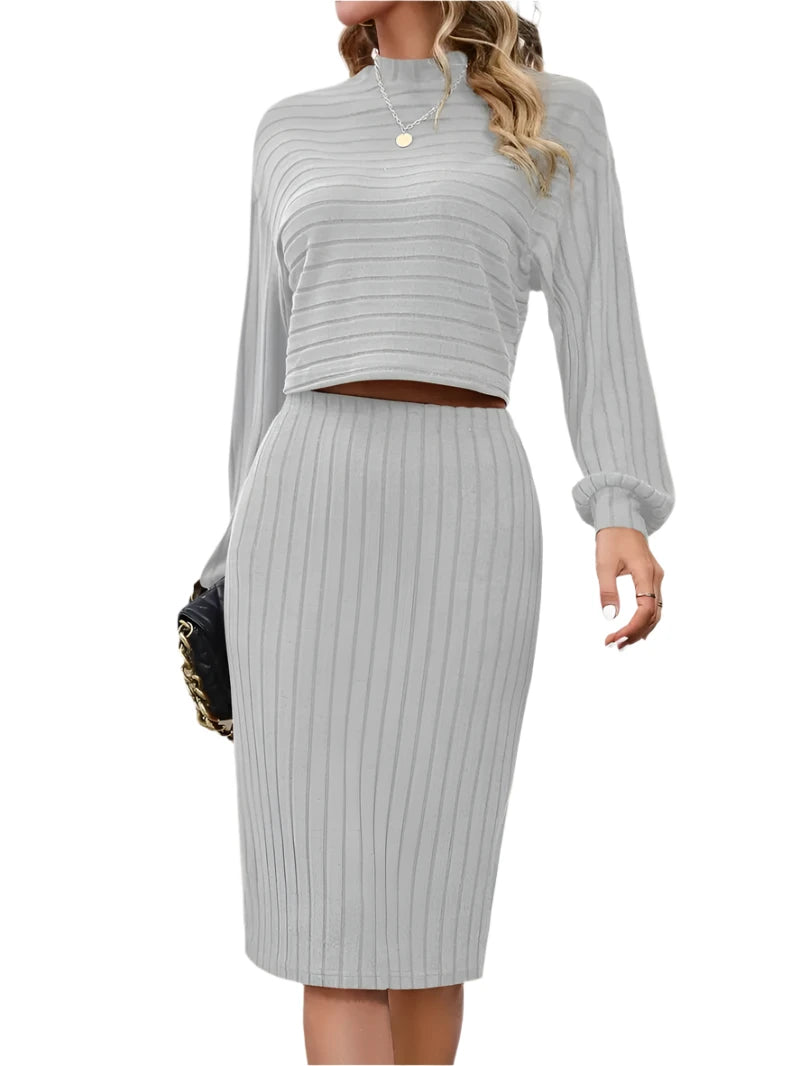 Minimalist Ribbed Top and Midi Skirt Set