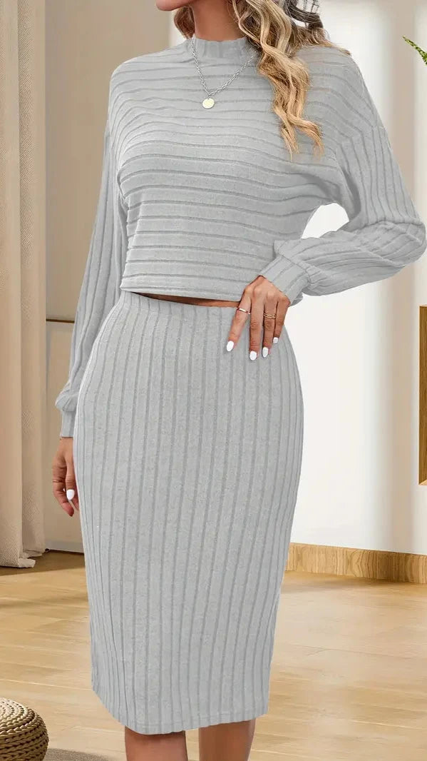 Minimalist Ribbed Top and Midi Skirt Set