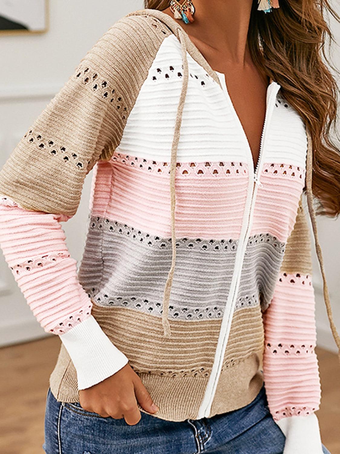 Color Block Drawstring Hooded Sweater - by The Nichole Collection