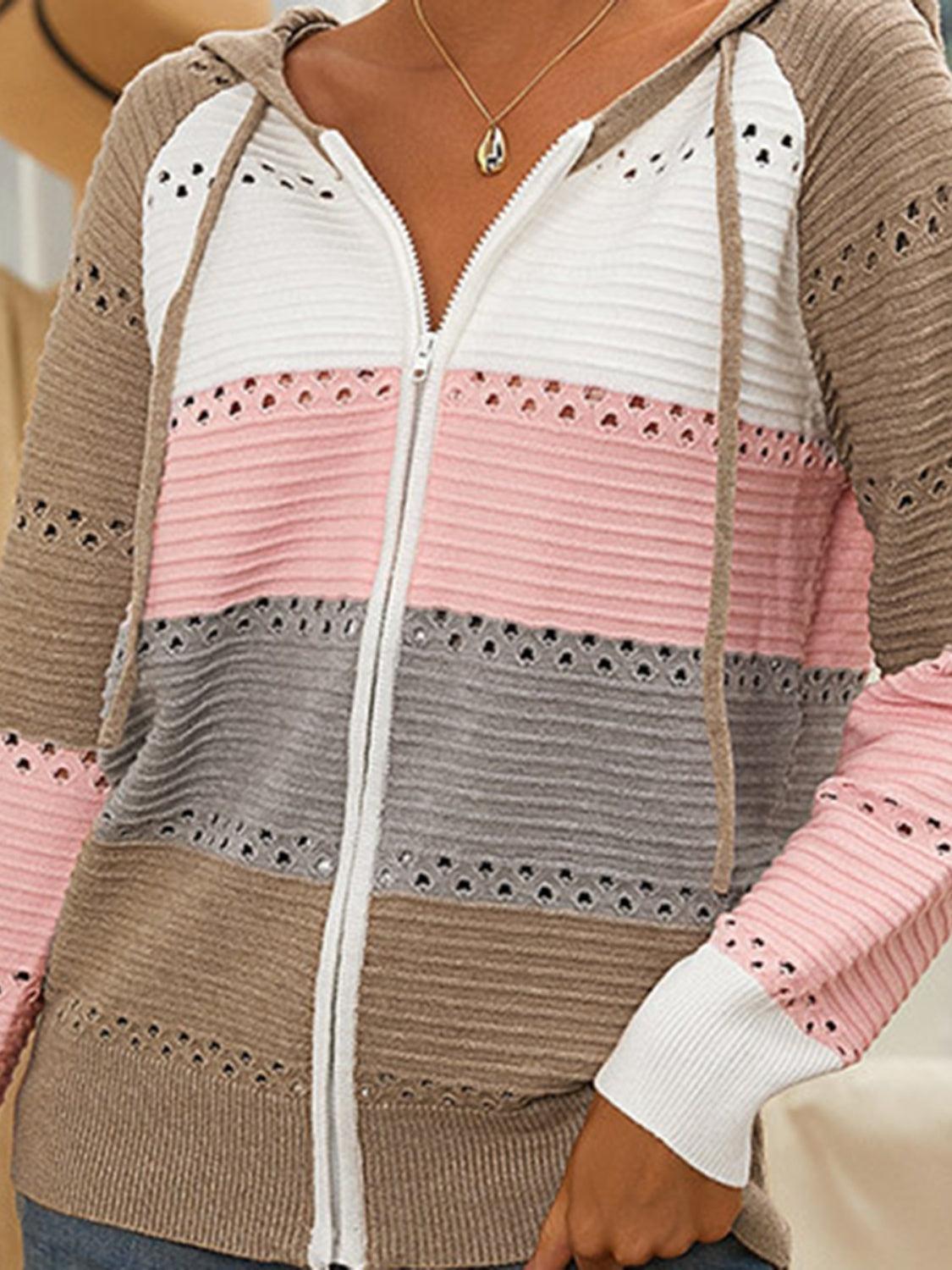 Color Block Drawstring Hooded Sweater - by The Nichole Collection