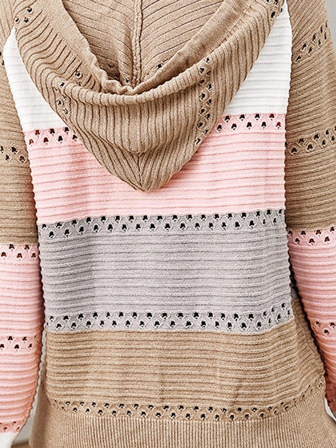 Color Block Drawstring Hooded Sweater - by The Nichole Collection