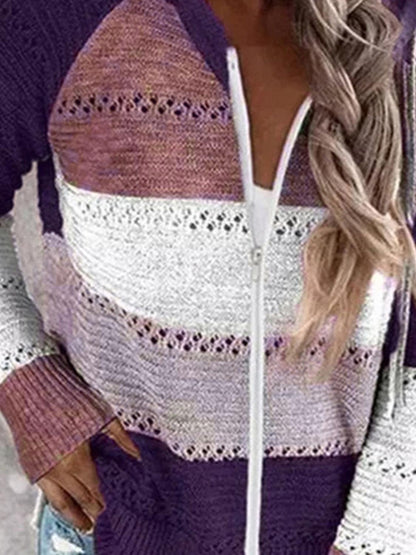 Color Block Drawstring Hooded Sweater - by The Nichole Collection