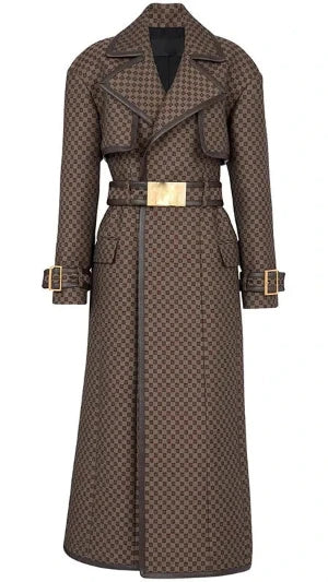 Maze Pattern Jacquard Long Trench Coat