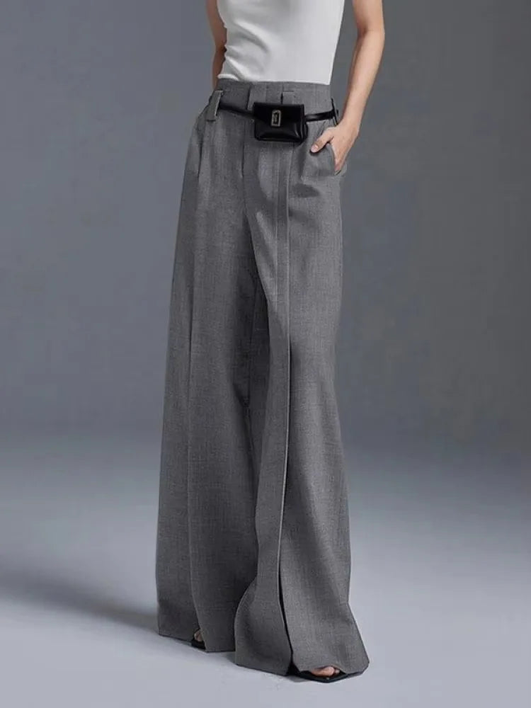 Women's High-Waist Pleated Front Split Trousers