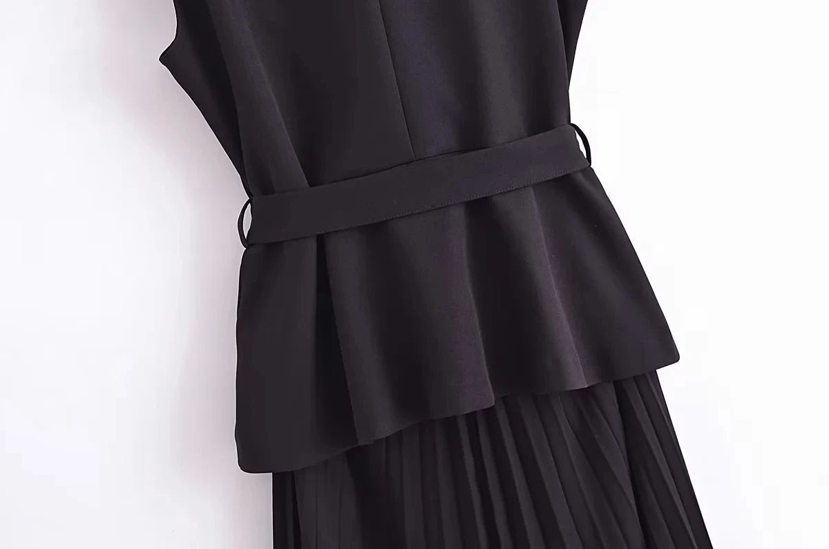 Chic Women's Pleated Vest Style Long Dress