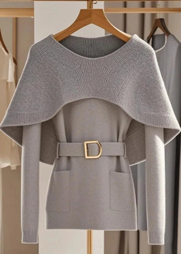 Sophisticated Women's Gray Cape Sweater: Cozy Fall and Winter Essential - Sweaters by The Nichole Collection