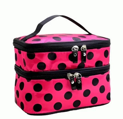 Large Capacity Travel Makeup & Toiletries Organizer - Double Layer Zipper Cosmetic Bag B