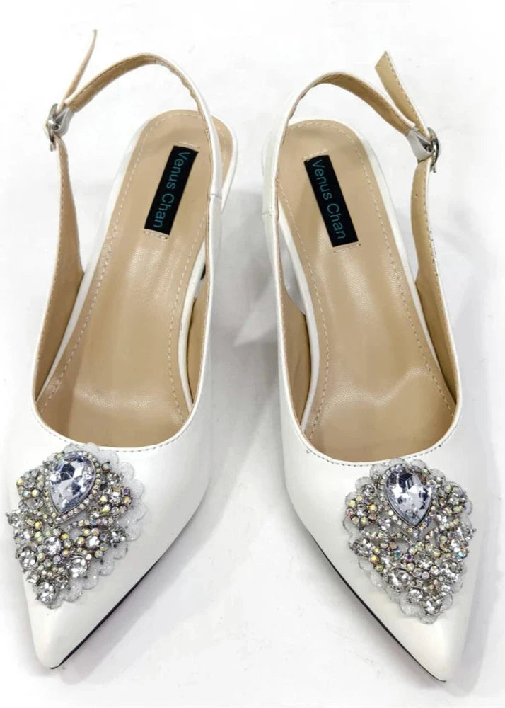 Handmade Italian Rhinestone Pointed Toe High Heel Shoes and Bag Set