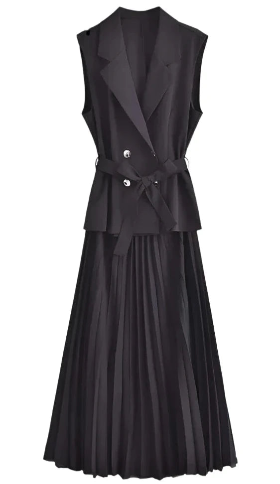 Chic Women's Pleated Vest Style Long Dress